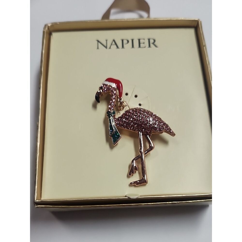 Napier Rose Pink Flamingo Pin with Green Scarf and Red Hat